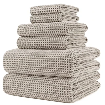 Immagine di Polyte telo bagno in microfibra tessuto a nido d&#039;ape beige oversize 76,2 x 152 cm 6 pezzi