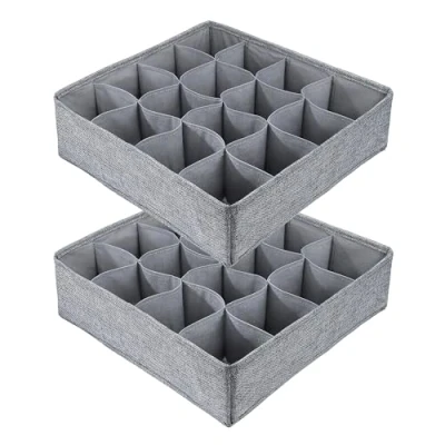 Immagine di Divisori per Cassetti, Organizzatori Cassetto, 2pcs Scatole Calze Pieghevoli, Biancheria Intima, Reggiseni Mutande Calzini Cravatte, Portaoggetti in Tessuto Armadio (Grigio)