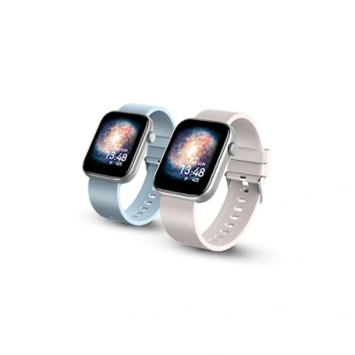 Immagine di SPC Smartee Duo Smartwatch con cinturino intercambiabile, ampio schermo da 1,8, 21 modalità sport, durata della batteria di 7 giorni, IP68, frequenza cardiaca, Android e iOS Colore beige/celeste