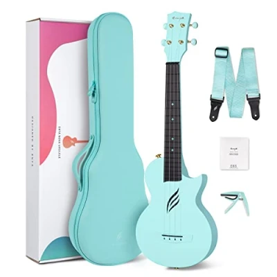 Immagine di Ukulele Concerto Enya Nova U 23 pollici ukelele kit per principianti e Professionale con tutto il corpo in fibra di carbonio,borsa imbottita,tracolla,capotasto,corde scorta(blu)