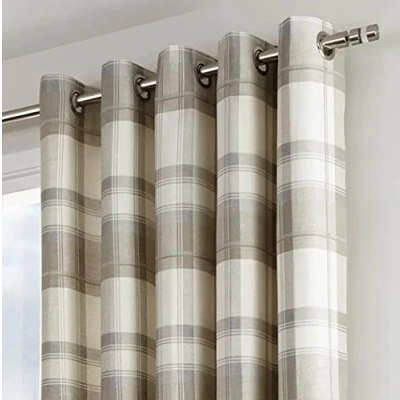Immagine di Dreams &#039;n&#039; Drapes Balmoral Check Coppia di Tende pronte all&#039;Uso in Cotone 100%, Tela, Natural, Curtains: 46 Width x 54 Drop (117 137cm)