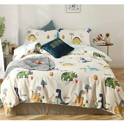 Immagine di GETIYA Biancheria da letto per bambini, 135 x 200 cm, motivo dinosauro, copripiumino colorato, 100% cotone, double face, ragazze, ragazzi e con federa cuscino 80 cm chiusura lampo