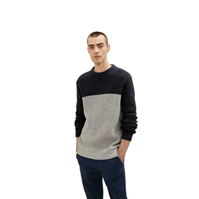Immagine di TOM TAILOR Maglione Lavorato a Maglia con Colorblock, Uomo, Blu (Blue Grey Color Block Nep 30664), L