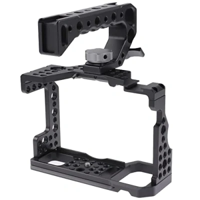 Immagine di Hersmay gabbia A7III A9 con manico superiore, per fotocamera in alluminio Sony A7III/A7RIII/A9/A7II, stabilizzatore impianto di perforazione riprese video