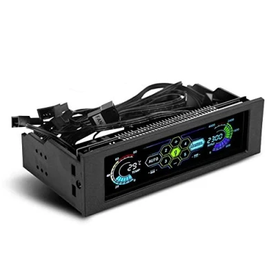 Immagine di VBESTLIFE Controllore di ventole PC, 5 Regolatore velocità Sensore Temperatura della CPU Raffreddamento del vano Anteriore Computer con Pannello LCD