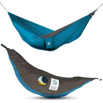Immagine di Ticket to the Moon Original per 1 2 Persone, commercio equo &amp; fatta a mano, leggera ACQUA/GRIGIO SCURO viaggiare, il campeggio e l&#039;uso quotidiano, XL 3.2 * 2m, 600g, nylon paracadute in seta