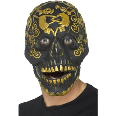 Immagine di Smiffys Maschera deluxe teschio da ballo in maschera, Oro, schiuma di lattice