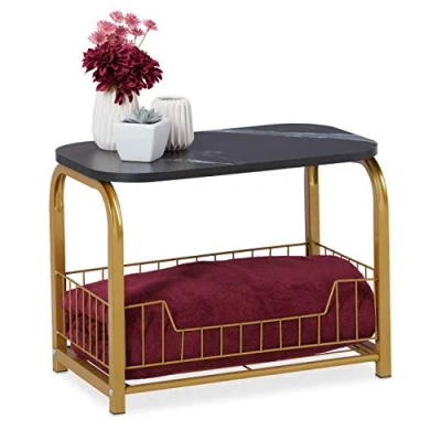 Immagine di Relaxdays Side Table Tavolino Effetto Marmo con Contenitore, Laterale da Divano, Struttura in Ferro, 38 x 50 30 cm, Nero Oro, Pannelli MDF
