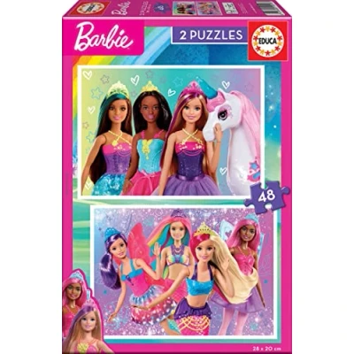 Immagine di Educa puzzle di cartone con 48 pezzi per bambini Barbie. Set 2 da ciascuno, doppio divertimento. Dimensioni approssimative del puzzle: 28 x 20 cm. A partire dai 3 anni (19299)