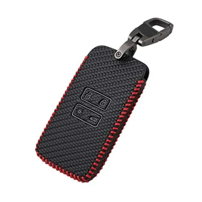 Immagine di Happyit In Fibra di Carbonio Stile Cuoio Auto Casi Della Copertura Chiave Portachiavi per Renault Koleos Kadjar 4 Pulsanti Keyless Telecomando