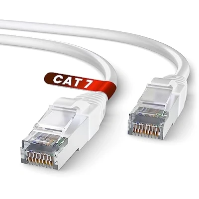 Immagine di Mr. Tronic Cavo Ethernet Cat 7 da 25m, CCA alta velocità Ethernet, di rete LAN patch rotondo per interni con connettori RJ45 28AWG, schermato SFTP Internet (25 Metri, Bianco)
