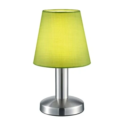 Immagine di Trio Lampada da tavolo Mats II 599700115, metallo nichel opaco, paralume in tessuto verde, escl. 1x E14, On/Off Touch