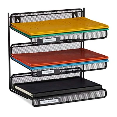 Immagine di Relaxdays Portalettere in Metallo, 3 Scomparti Incavo per Targhette Identificative, Ufficio HLP 32x33x25 cm ca, Nero