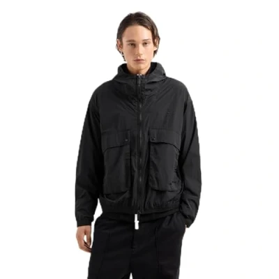 Immagine di Armani Exchange Letterman Badging Giacca a Vento con Cappuccio e Cerniera Blouson, Nero, L Uomo