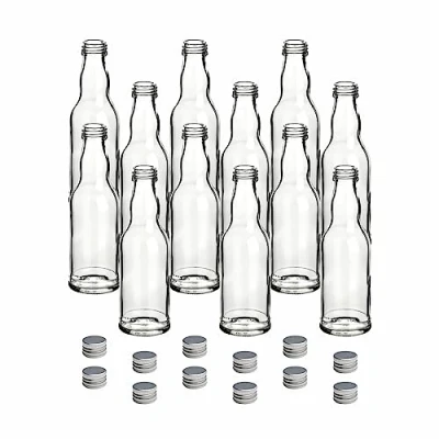 Immagine di gouveo set 12 bottiglie in vetro 200 ml rotonde con tappo a vite argento bottigliette per liquore, succo, aceto e olio (FKT200S)