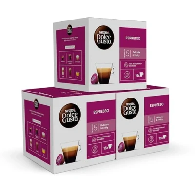 Immagine di NESCAFÉ Dolce Gusto Espresso, 48 capsule, Intensità 5, Caffè corto con note fruttate (3 confezioni x 16)
