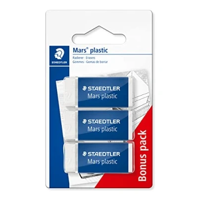 Immagine di Staedtler Mars Plastic Mini Gomme da Cancellare, Set Cancelleria Scuola Università e Ufficio, Gomma Cancellare Ideale per Materiale Scolastico Cose la Scuola, Cancella Facilmente 3 Pezzi