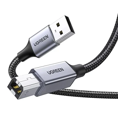 Immagine di UGREEN Cavo Stampante USB 2.0 Nylon Tipo A Maschio B Alluminio Compatibile con HP Epson Brother Canon Lexmark, Scanner, Fax (5 M)