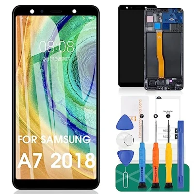 Immagine di OLED per Samsung Galaxy A7 2018 Schermo di Ricambio Display LCD Touch Screen SM A750F Digitizer Assembly Kit Riparazione (con Cornice, Nero)