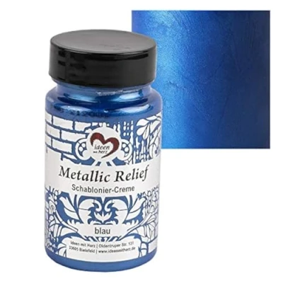 Immagine di Ideen mit Herz Crema per stencil in rilievo metallizzato, pasta strutturale fine, colore stencil, 90 ml, a base d&#039;acqua (blu)