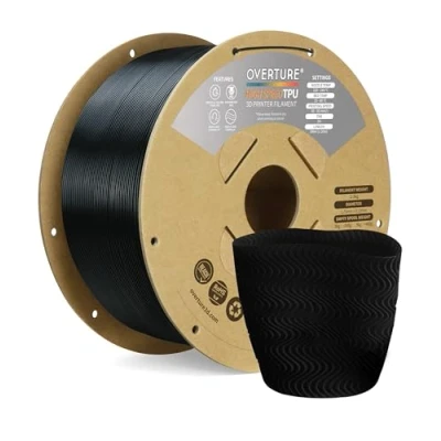 Immagine di OVERTURE TPU 1,75 mm Filamento, Filamento per Stampante 3D ad alta velocità +HS, Flessibile High Speed 1kg(2.2lbs), Precisione Dimensionale +/ 0.02 (HS Nero 2kg*1)