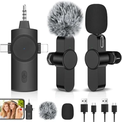 Immagine di LIUWID Microfono Wireless 3 in 1 per Fotocamera, IOS Phone, Android e Laptop，Microfono Lavalier Plug play Mini con Cancellazione Intelligente del Rumore (Nero 1)