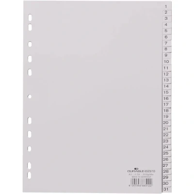Immagine di Durable 6523 Divisore DIN A4 1 31 Polipropilene Grigio schede linguette in rilievo 652310