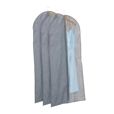 Immagine di Relaxdays Set da 3 Borse Porta Abiti, Custodia per Vestiti con Cerniera, 135 x 58 cm, Indumenti, Grigio Trasparente, Poliestere, Plastica
