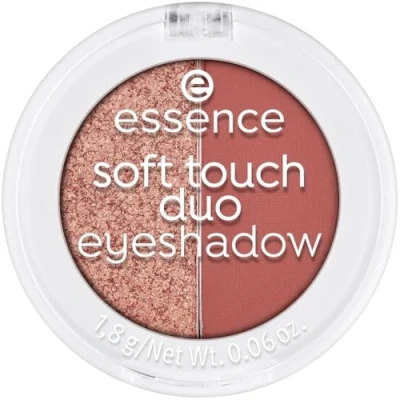 Immagine di Essence Soft Touch Duo Eyeshadow, ombretto, n. 01, marrone, 2 tonalità marroni, risultato immediato, vegano, senza particelle di microplastica, nanoparticelle, profumo, confezione da 1,8 g