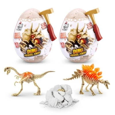 Immagine di ROBO ALIVE Mini Dino Fossil Find Scavare e scoprire per bambini dai 4 agli 8 anni, Scavi di fossili preistorici, giocattoli educativi, ottimo kit scientifico (2 Pack, Gigantoraptor &amp; Stegosaurus)