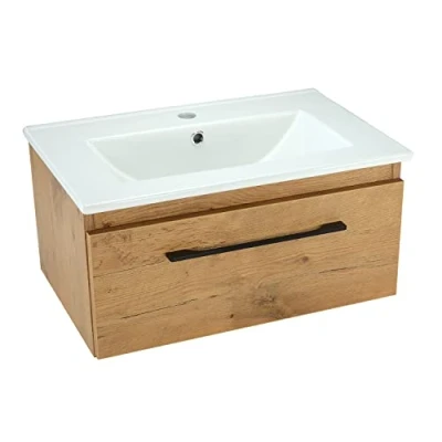 Immagine di paplinskimoebel Mobile da bagno con lavabo in ceramica, 60 x 39 32 cm, mobiletto per lavabo, legno sistema soft close