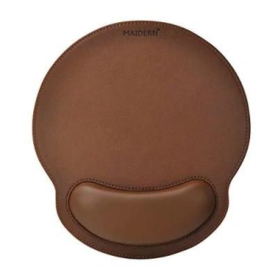 Immagine di MAIDERN tappetino per mouse in memory foam con supporto polso, ergonomico pelle PU poggiapolsi, base gomma antiscivolo (marrone)