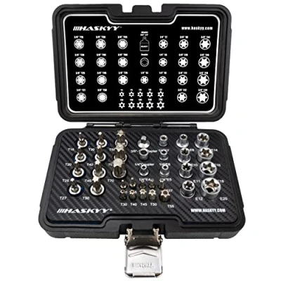 Immagine di 34 pezzi. Set Chiavi a bussola, taglia unica, Torx T10 T60 Dadi E4 E20 Inserti per Avvitatore, Bussola Cassetta Attrezzi