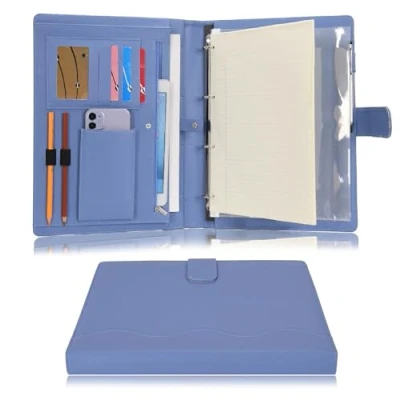 Immagine di Wonderpool Portadocumenti A4 PU Pelle con 4 Anelli Multi Documento Raccoglitore Rimovibile per Appunti e Tasca Funzionale Organizzatore Ufficio Viaggi Scuola (Blu)