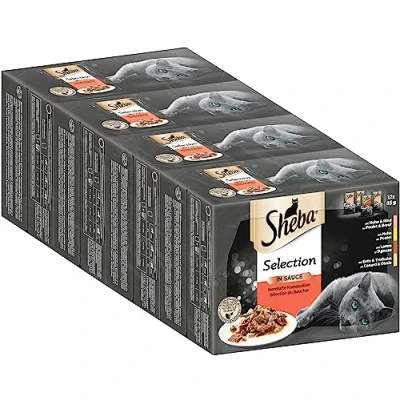 Immagine di Sheba, Cibo per Gatti, Selezione di Umido in Salsa, sostanzioso, Confezione da 4 pacchi (4 x 12 85 g)