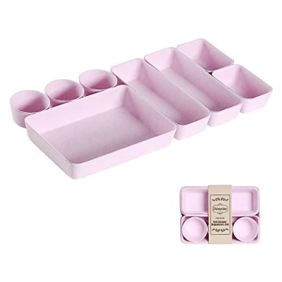 Immagine di Shinepine Organizer Cassetti da Scrivania, Set di 8 Organizzatore Porta Oggetti in Feltro Impilabile, Divisori per Cosmetici, Cesto Portaoggetti Ufficio Toeletta, Rosa