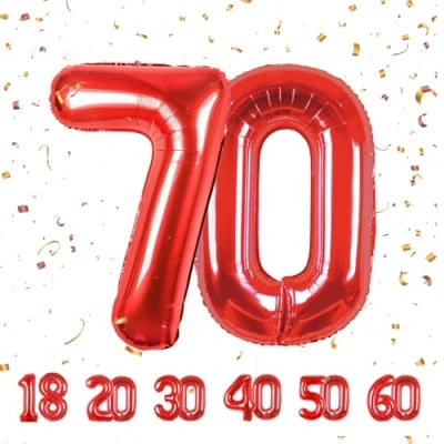 Immagine di Palloncini Compleanno 70 anni Rosso 101 CM Palloncino Numero Gonfiabile in Foil Decorazioni di un uomo donna Vola con l&#039;Elio