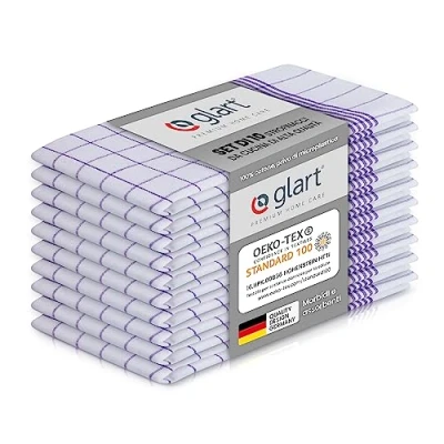 Immagine di Glart 48KV2 Set di 10 strofinacci da cucina, 50x70 cm, 100% cotone certificato Oeko TEX, a quadri, prelavati, quadri viola