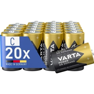 Immagine di VARTA Pile C Baby, confezione da 20, Power on Demand, Alcaline, pacco di stoccaggio, intelligenti, flessibili, potenti, per accessori computer, Smart Home, Made in Germany [Esclusivo su Amazon]