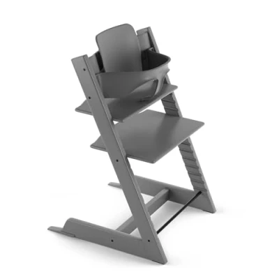 Immagine di Seggiolone Tripp Trapp di Stokke con Baby Set, Storm Grey Sedia regolabile ed evolutiva per bambini e adulti Design ergonomico classico