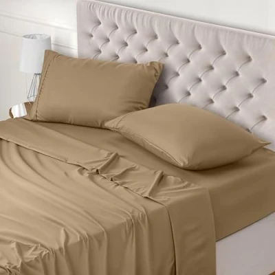 Immagine di Utopia Bedding Set Lenzuola Matrimoniali 4 Pezzi 150x200 cm Letto, Spazzolata Poliestre di Microfibra Lenzuolo con Angoli, Piatto e 2 Federe 50x75, Sabbia