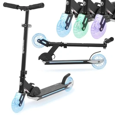 Immagine di HyperMotion Monopattino per Bambini 5+, Pieghevole con LED, Ruote in Gomma 125 mm, Freno Flex Fender, Manubrio Regolabile, Carico Massimo 50 kg, Modello Ice Flash