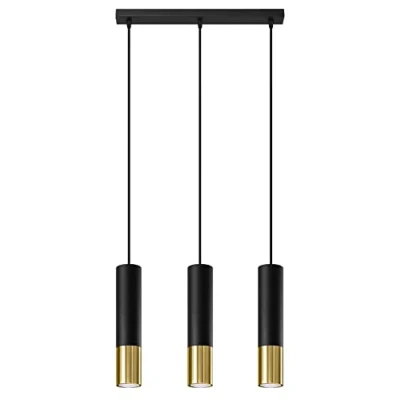 Immagine di SOLLUX lighting Loopez 3P Spotlight Lampada Da Soffitto A Sospensione, Paralume Cilindrico + Combinazione Di 2 Metalli, Lampadina GU10 Sostituibile, 3
