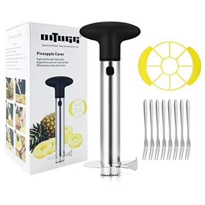 Immagine di OITUGG Taglia Ananas Sbuccia Acciaio Inox Affetta con 8 pezzi Frutta Forchette e 1 tagliato a spicchi (Nero)
