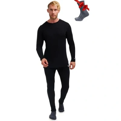 Immagine di Merino.tech Intimo Termico Uomo Lana Merinos Traspirante Completo Maglia e Pantaloni, Peso Medio Merinos, Base Layer Merino Set (X Large, 250 Black)