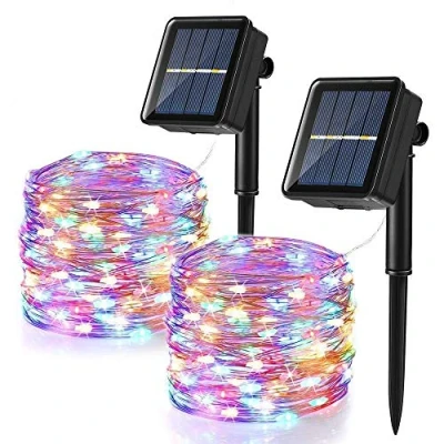 Immagine di [2 Pezzi] Catena Luminosa Solare, BrizLabs 12m 120 LED Stringa Luci Natale Solari Impermeabile Decorative da Interni e Esterni per Giardino Patio Albero Festa Halloween Matrimonio, Colorate