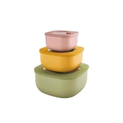 Immagine di Guzzini Kitchen Active Design, STORE&amp;MORE BIO Set 3 Contenitori Ermetici Bassi per Frigo/Freezer/Microonde Multicolore, 19,5 x19,5 x h9,3 cm 450/975/1900 cc 17072552