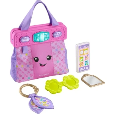 Immagine di Fisher Price Portamonete giocattolo per imparare e ridere, borsa con 4 accessori giocare a fingere neonati bambini dai 6 mesi in su, HTW89