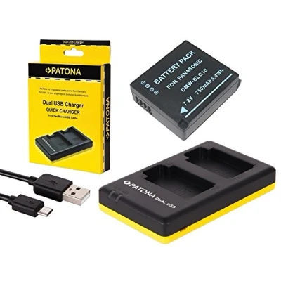 Immagine di Set 3 in 1 per Panasonic Lumix GX80 / DMC GX80H Batteria BLG10 + caricatore doppio (ricarica 2 batterie tramite porta USB contemporaneamente) con display pad Patona