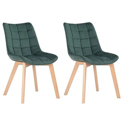 Immagine di CLP Set Di 2 Sedie Da Pranzo In Velluto Passaic I Imbottite E Trapuntate Comfort, Colore:verde